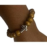 Handmade Brown Wooden Beaded Bracelet with a Christian Cross