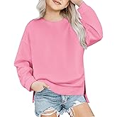 Arshiner Girls Crewneck Sweatshirt Long Sleeve Pullover Tops Drop Shoulder Sweatshirts Side Split for 5-14 Years