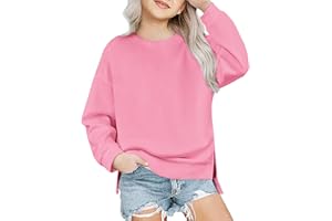 Arshiner Girls Crewneck Sweatshirt Long Sleeve Pullover Tops Drop Shoulder Sweatshirts Side Split for 5-14 Years