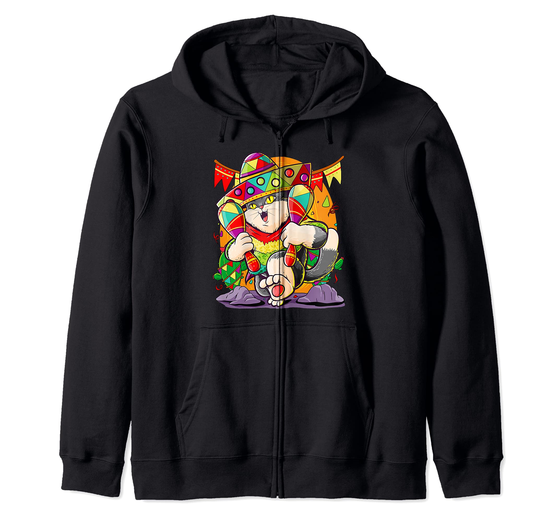 Festive Cat Cinco De Mayo Zip Hoodie