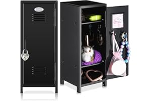 Vercraft 2 Pcs Christmas Mini Metal Locker Storage with Lock and 2 Keys 10.8 Inch Small Money Security and Cash Safe Box for Jewelry Xmas Santa School Home Office Desktop Container(Black)