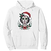 Christmas Sugar Skull Art Woman Santa Hat Festive Design Pullover Hoodie