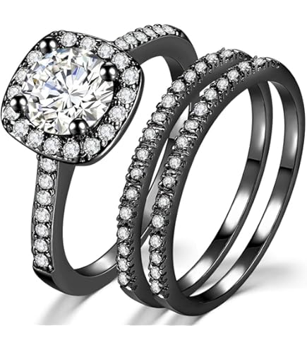 ★【未使用】Quartet Products 013 Ring Black 15 Liza Black Wedding Ring Set for Woman Cz Gothic Engagement