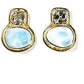 Joyfulmuze Gemstone Larimar Green Amethyst Post Stud Earrings in Sterling Silver 925, 18K Yellow Gold, Handmade Birthday Earrings for Women, Natural Stones