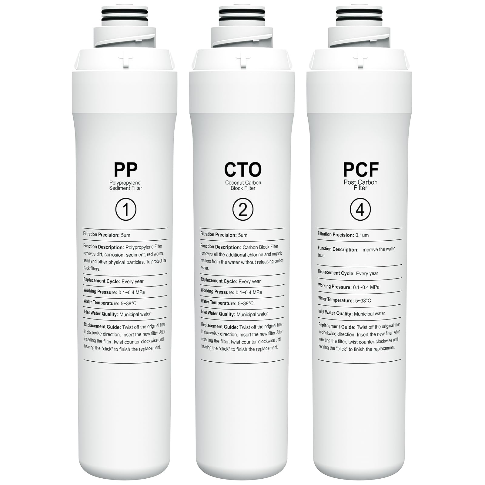 Photo 1 of 1 Year Replacement Filter Set Compatible with Bluevua RO100ROPOT RO100ROPOT-UV RO System (1 PP, 1 CTO, 1 PCF)