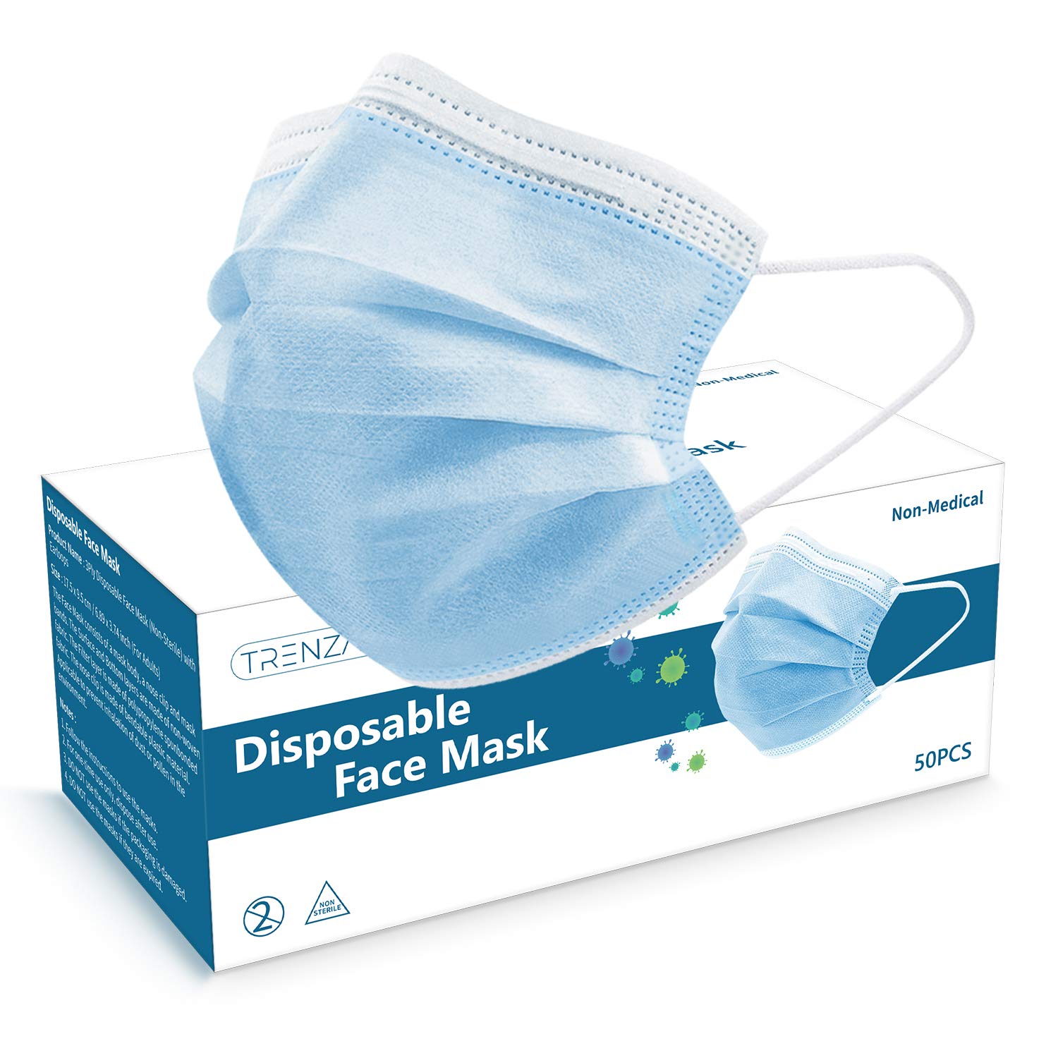 Disposable Face Masks, Breathable Mask for Face Anti Dust Pollen, Daily Protection Mask with Filter Layer and Knitted Earloops Blue Face Mask (Pack of 50): Industrial & Scientific