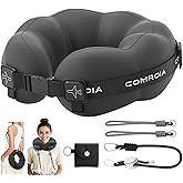Travel Neck Pillow for Airplane Sleeping – 360° Head Support Prevents Bobbing, 100% Memory Foam Ergonomic Neck Cushion with No-Case-Needed Carry Strap for Long Flights & Car – Washable Cover (Black)