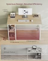 VASAGLE Computer Desk 120 x 60 x 76 cm Natural Beige Pearl White LWD047N02 view 3