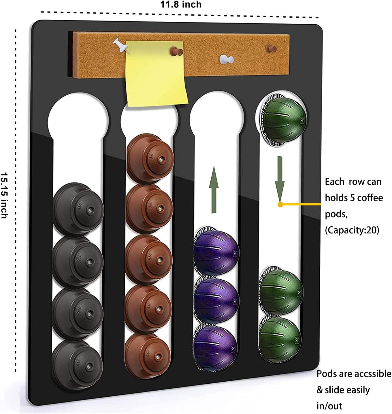 Coffee Pod Holder Wall Mount with Message Board for Vertuo Capsules,Vertuoline Capsule Dolce Gusto Pod. (Capacity:20): Kitchen & Dining