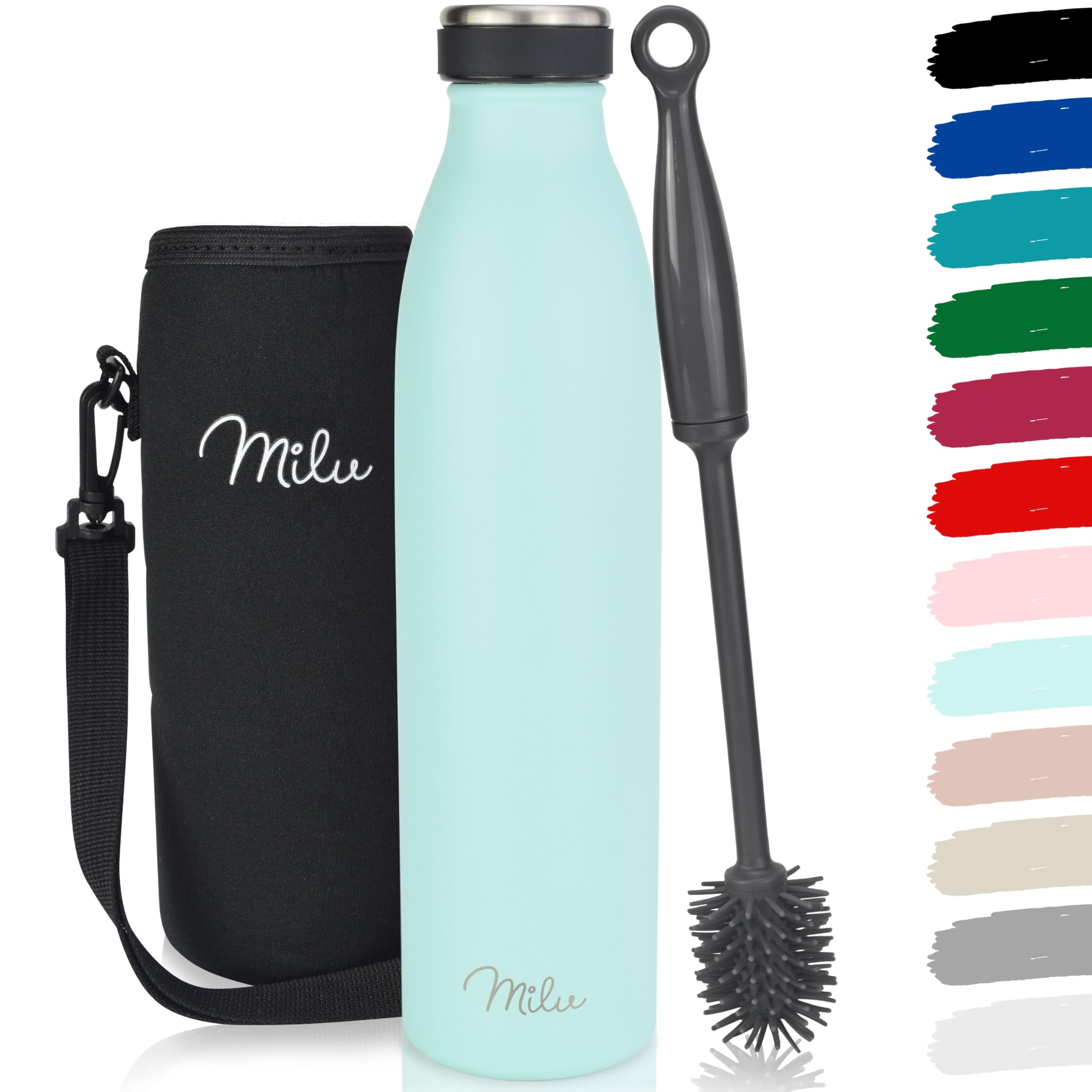 Milu Stainless Steel Drinking Bottle 500 ml - Insulated Thermo Flask for Water - Leak Proof, Insulated and Double Walled, Carbonated (Mint, 500ml) — image 1