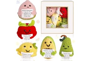 Hoemwarm 5 Pcs Mini Funny Positive Fruit Cute Knitted Inspiring Potato Veggies Doll Emotional Support Wool Crochet Fruit Toy with Raffia Gift Box for Friends,Birthday,Crochet Decor