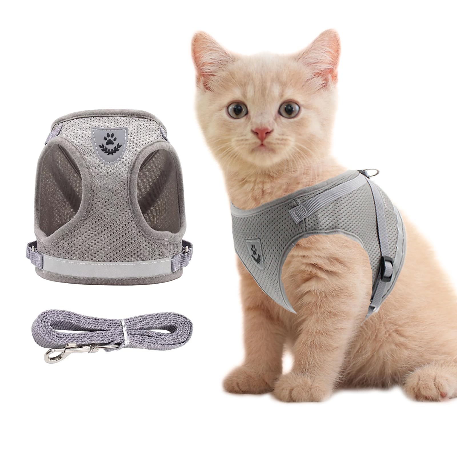 Anlitent Soft Mesh No Pull Cat Harness and Lead Set for Walking, Escape Proof Kitten Vest Harnesses for Small Dogs/Cats/Animals Rabbit, Cool Cat Dog Collar with Leash (Grey, Medium) โ image 1