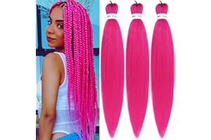 Gozill Rose Pink Braiding Hair Pre Stretched Box Braid Hair Extension 26 Inch (Pack of 3)