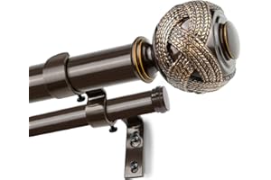 1 Inch Double Curtain Rods 72 to 144 Inches (6 to 12 ft), USFOOK Bronze Drapery Rods for Windows 69 to 140 Inches, Telescoping Dual Curtain Rod with Woven Leaf Finials
