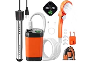 COOLIGO Portable Camping Shower with Heater, 6000mAh Rechargeable Portable Shower with 2000W Immersion Heater, LED Display, Heated Camping Shower for Travel, Hiking, Car, Pet