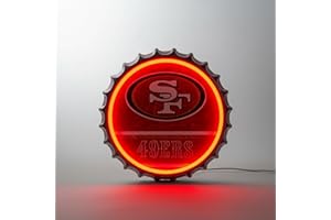 FOCO San Francisco 49ers LED Metal Bottlecap Wall Sign, Distressed Lighted Decor, 13.5 Inches