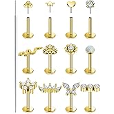 Lsnevsie 20G 18G 16G 14K Gold Filled Threadless Flat Back Earrings Studs Surgical Stainless Steel Opal CZ Push In Nose Rings Studs Tragus Helix Conch Cartilage Earrings Piercing Jewelry For Women Men