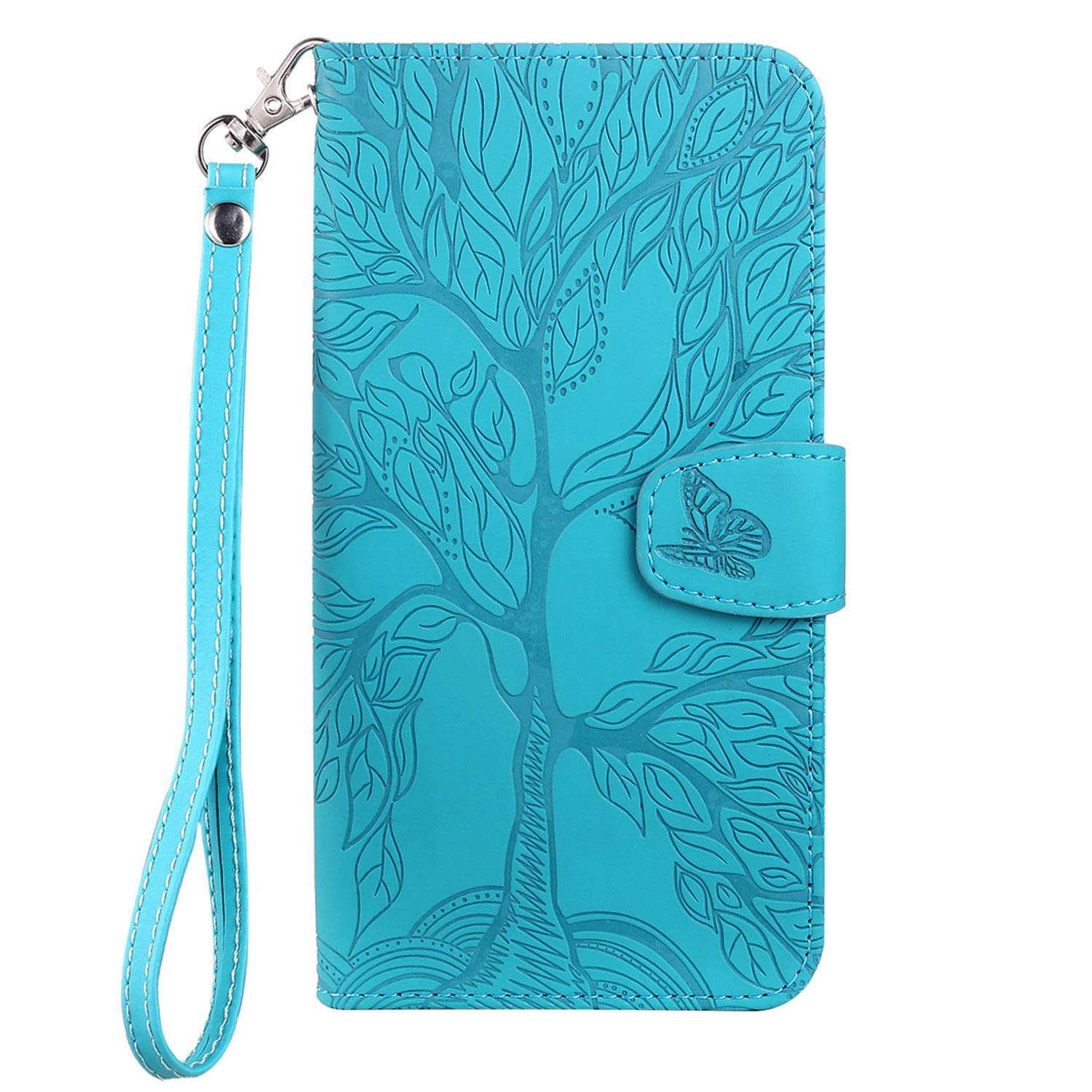 Aisenth for iPhone 6/6S Flip Case, The Tree of Life Embossed PU Leather Wallet Phone Folio Case Magnetic Protective Cover with Stand function, Card Slots with Wrist Strap (Blue Green)