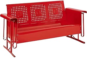 Crosley Furniture Bates Retro Metal Outdoor Sofa Glider, 3-Person Rocking Patio Bench for Porch, Deck, Bright Red Gloss