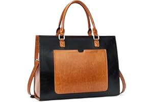 BROMEN Women Leather Briefcase 15.6 inch Laptop Handbag Vintage Shoulder Tote Bag Work Purses