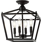 JONATHAN Y 12" Oil Rubbed Bronze Modern Farmhouse Pagoda 4-Light LED Semi Flush Mount Lantern, Metal Ceiling Light Fixture fo