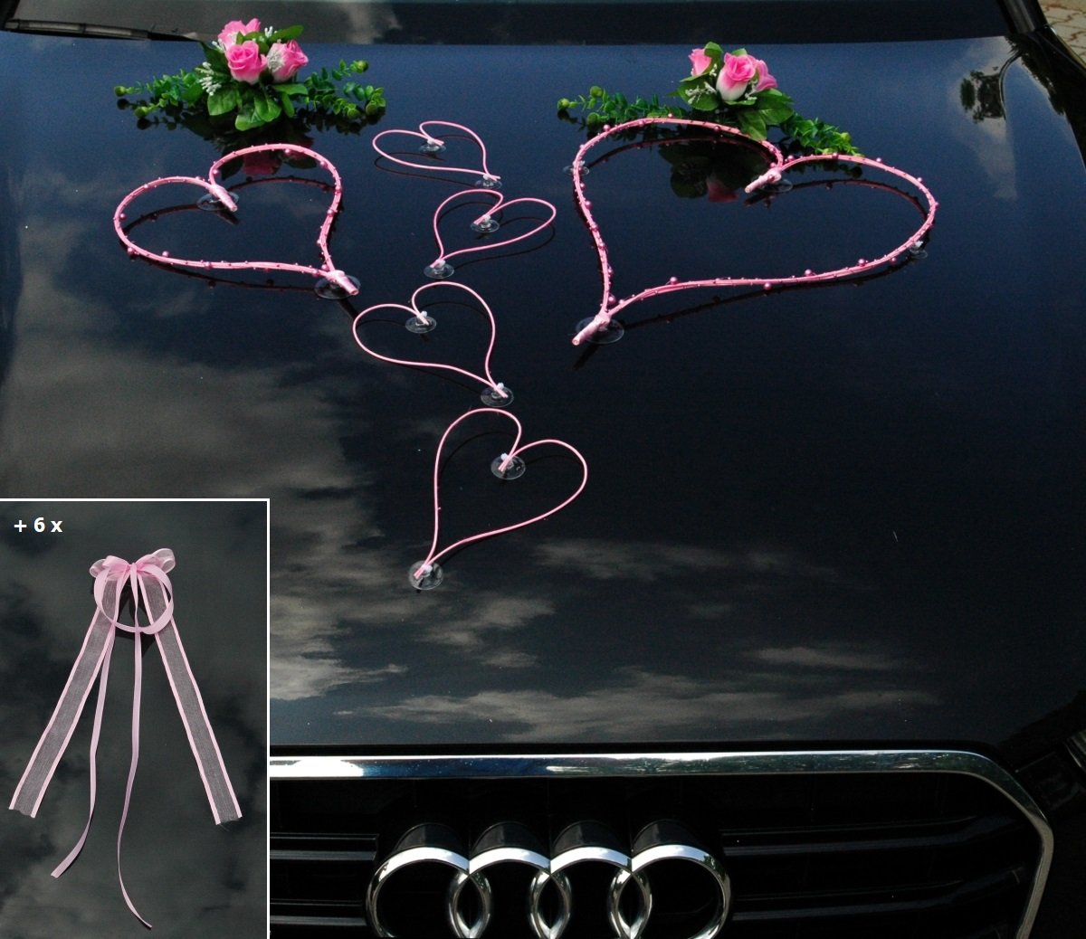 Top Heart Car Jewellery Bride and Couple Rose Decoration Car Decoration Wedding Car Wedding Decoration Car (Maxi Pink)