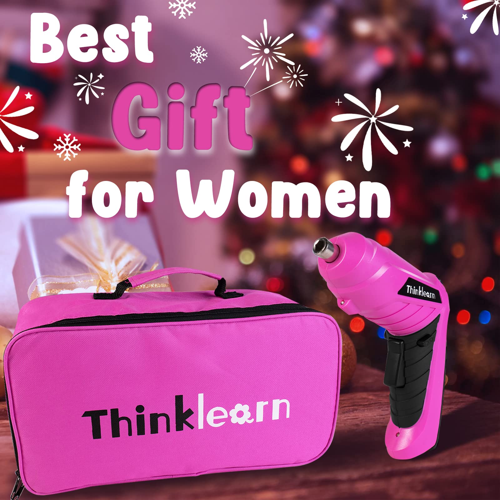 Pink 205-Piece Home Tool Set With 3.6V Electric Screwdriver, Universal Sockets, Storage Bag - Kit for Women, Gift, Home Repair, Dorm