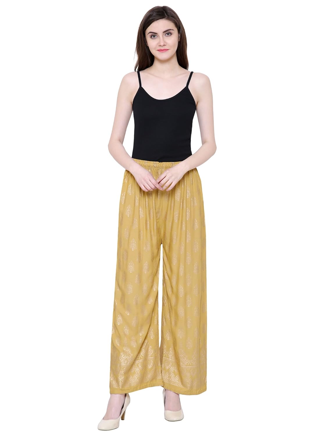 damen mode women rayon gold booty printed palazzo pants