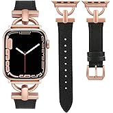 Wearlizer Leather Band Compatible with Apple Watch Bands Women 41mm 40mm 38mm 49mm 46mm 45mm 44mm 42mm, Fancy Dressy Strap for iWatch Series 11 10 9 8 7 6 5 4 3 SE/Ultra 3 2 1