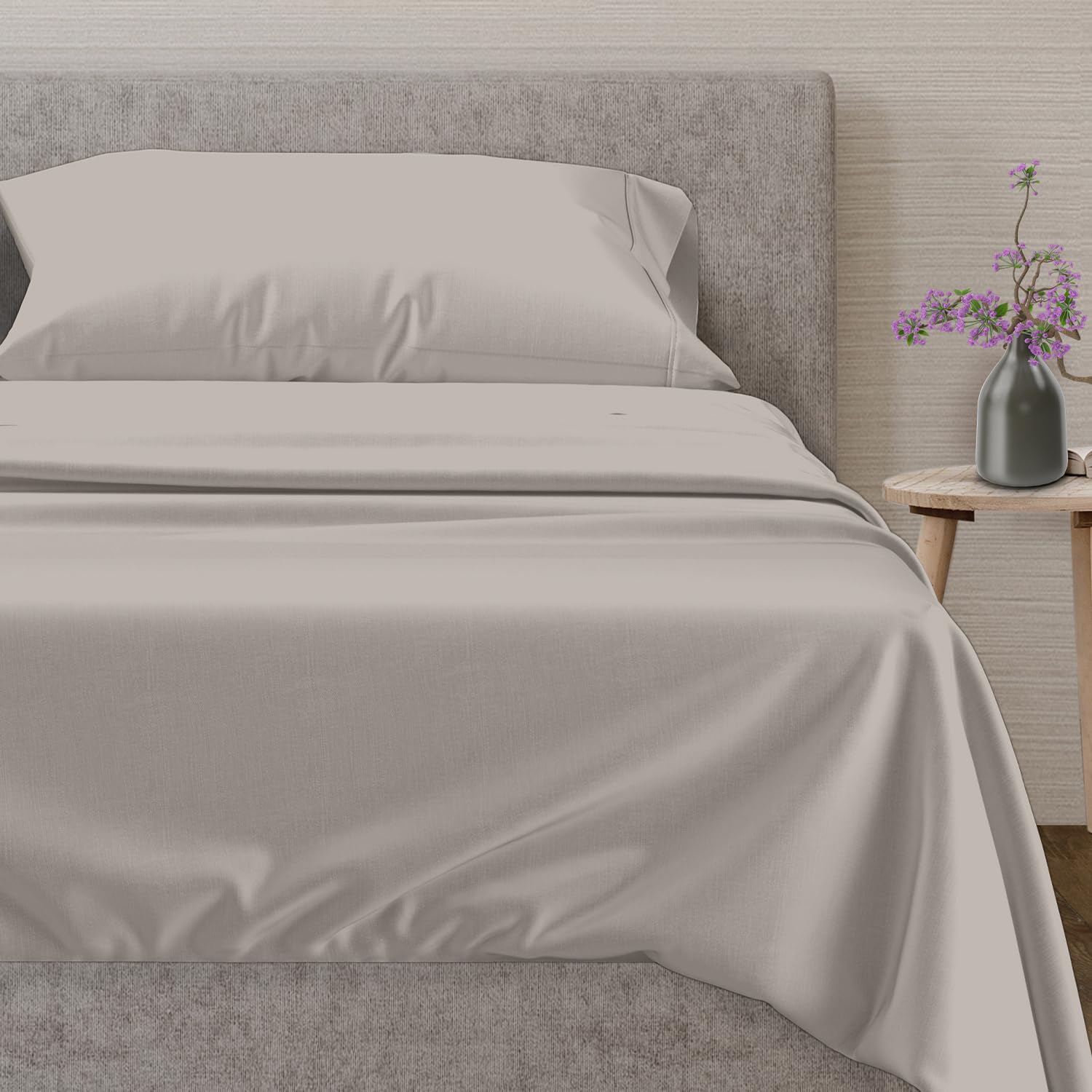 Photo 1 of Mayfair Linen 100% Egyptian Cotton Sheets Twin XL Size Bed Set - 3 PC 600 Thread Count Twin XL Sheets Set Egyptian Cotton (Taupe), Soft, Cooling, 16" Deep Pocket Sateen Weave Bedsheet for Dorm Room