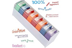 Tmtains 8Pcs Teacher Stamps for Classroom Teacher Supplies Self-inking Grading Stamps Encouraging Comments for Parent Signature School Teachers Review Feedback Homework Reward Colorful Stamp with Tray