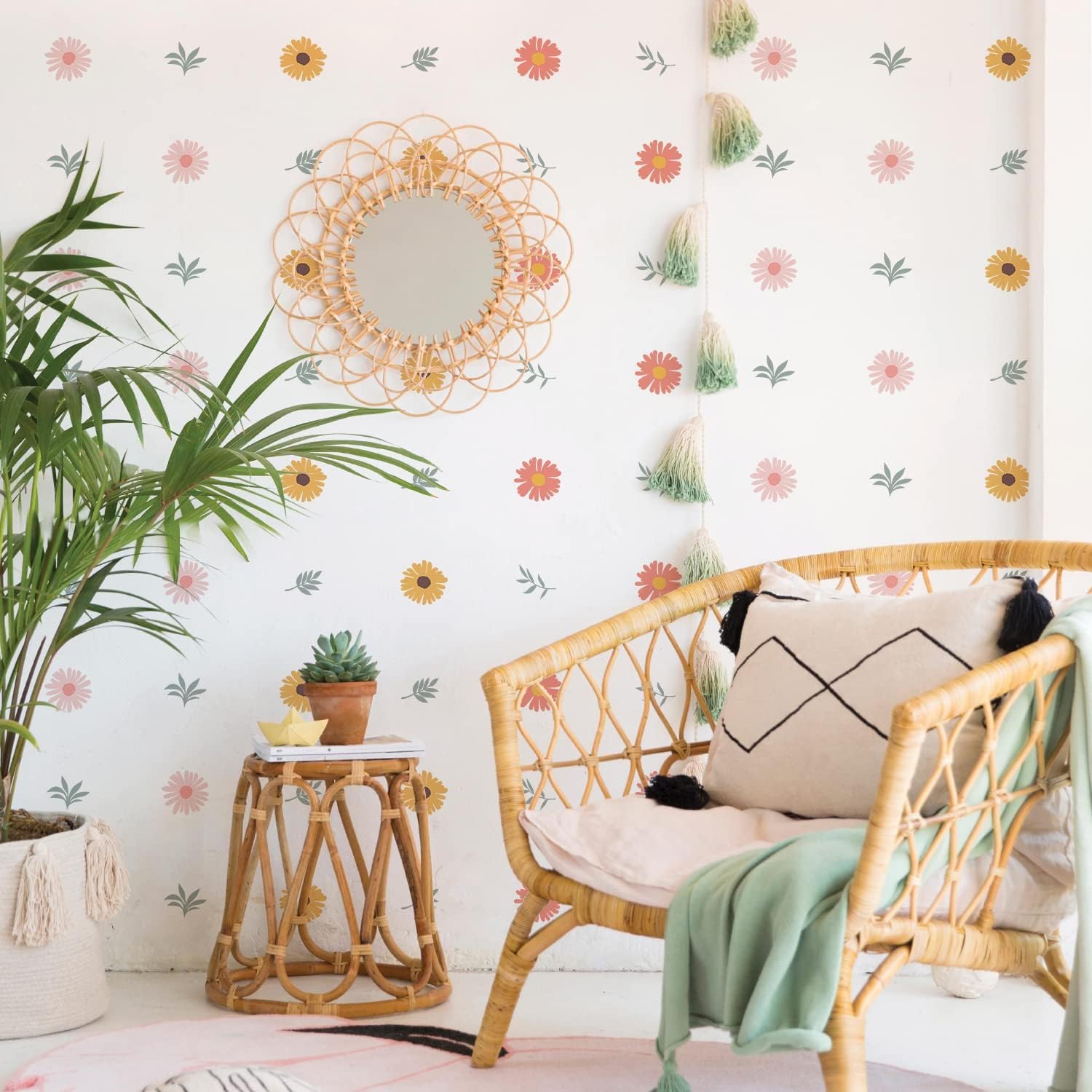 Neukids Boho Colorful Flowers and Leaves Children's Wall Stickers Girls Wall Decals Nursery Stickers for Kids Bedrooms Livingroom Kindergarten Window Wall Decor — image 1