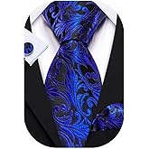 Barry.Wang Paisley Tie Fashion Set Hanky Cufflinks Neckties for Men Woven Silk