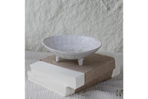 COZLIV Wabi Sabi Footed Decorative Bowl, Multi-Purpose Small Ceramic Bowl, Vintage Rustic Boho Shelf Table Decor, Natural White