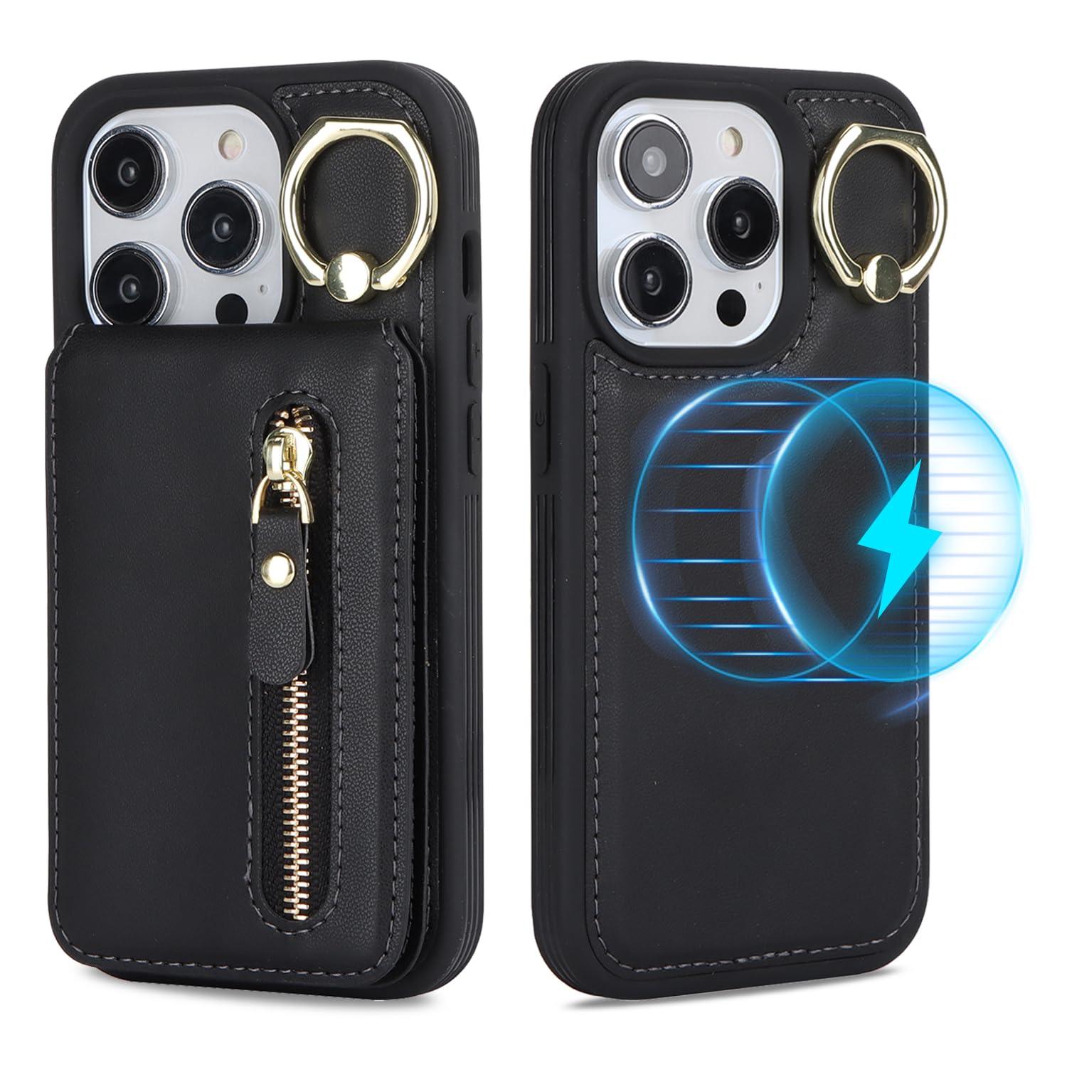 Photo 1 of ?????? Detachable Magnetic Case for iPhone 14 Pro, 2-in-1 System with Zipper Card Wallet & Built-in Phone Grip - Magsafe Compatible PU Leather Cover - Black