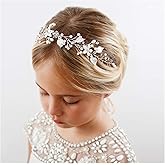 SWEETV Flower Girl Headpiece Silver Princess Wedding Headband -Baby Girls Flower Pearl Hair Accessories for Birthday Party, Photography