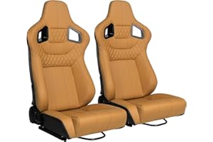 WTRAVEL Racing Seats 2 Pcs Reclinable Bucket Seats with 2 Sliders Adjustable PU Leather Seats Universal Sport Seats for Cars (Beige, 36.6"×23.2"×21.2")