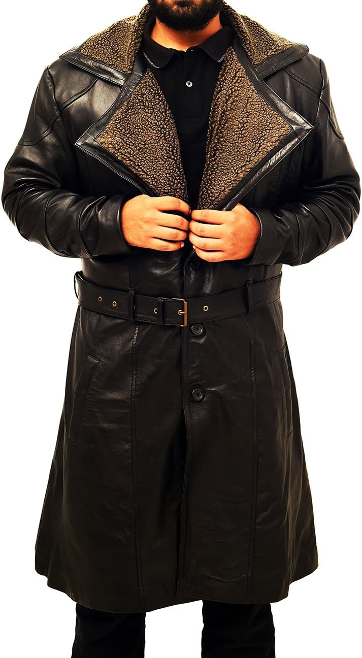 Red SmokeMens Shearling Style Brown Leather Trench Coat Swedish Winter Fur Jacket Costume