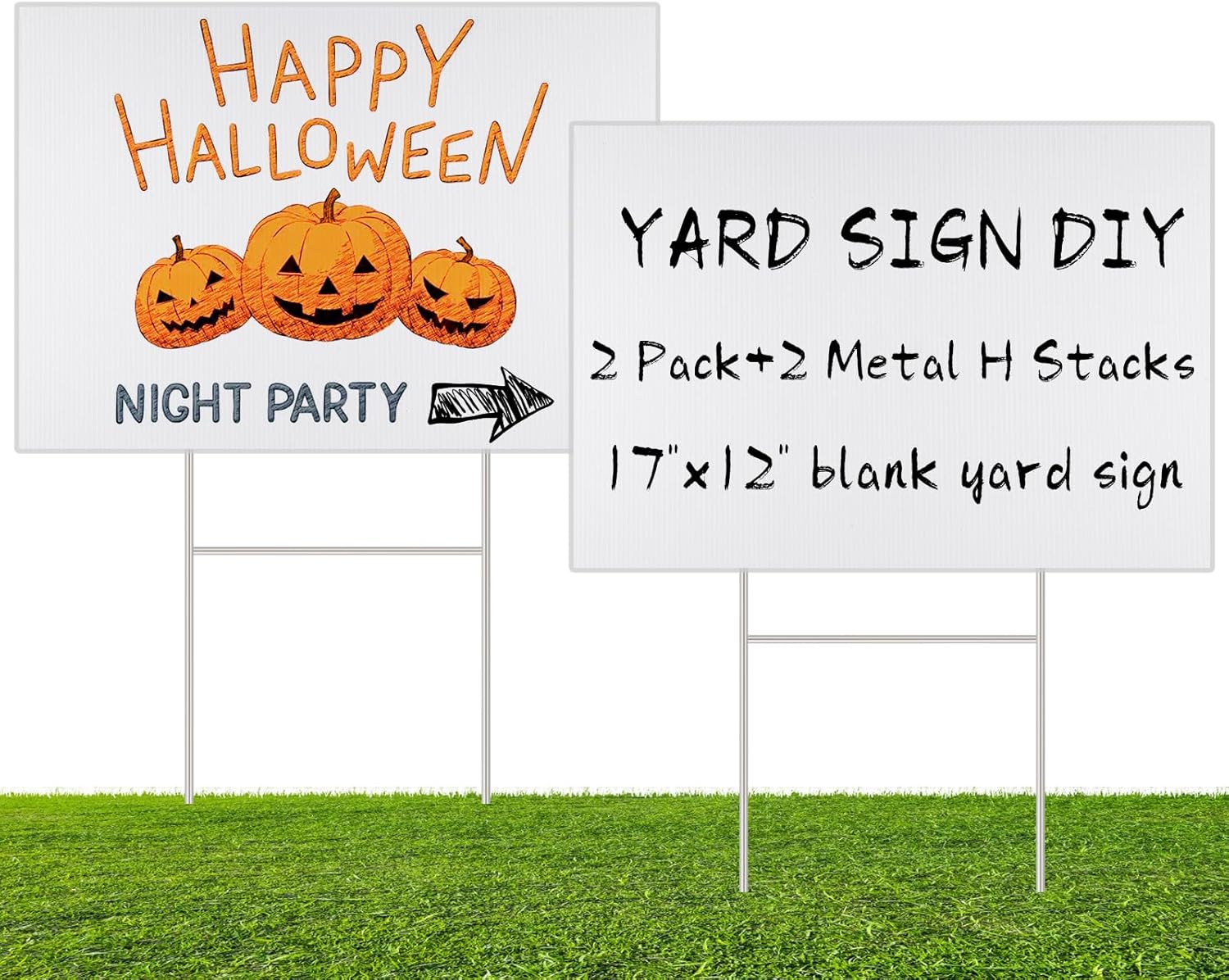 Yard Signs - Blank Yard Signs With Stakes, 2 Pack 17 x 12 Inches White Plastic Yard Signs, DIY Custom Outdoor Signs Double Sided for Party Decorations, Garage Sale, Rent, Blank Lawn Signs With Stakes