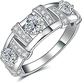 SHEAISRS Moissanite Band Ring for Women 925 Sterling Silver Multi-Stone Anniversary Ring Sparkling Wide Band Jewelry
