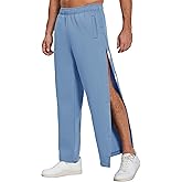 Deyeek Mens Fleece Tear Away Pants Loose Fit Post Knee Replacement Surgery Pants Breakaway Sweatpants Side Snap with Pockets