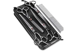 Dog Grooming Scissors Kit with Safety Round Tips, GLADOG Professional 6 in 1 Grooming Scissors for Dogs, Sharp and Heavy-duty Dog Grooming Shears for Dogs Cats Pets