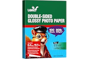 Uinkit 100 Sheets Thick Heavyweight Photo Paper Inkjet Double Sided Glossy Cardstock 80lb 300Gsm 15.7Mil for Dye Ink Printer 