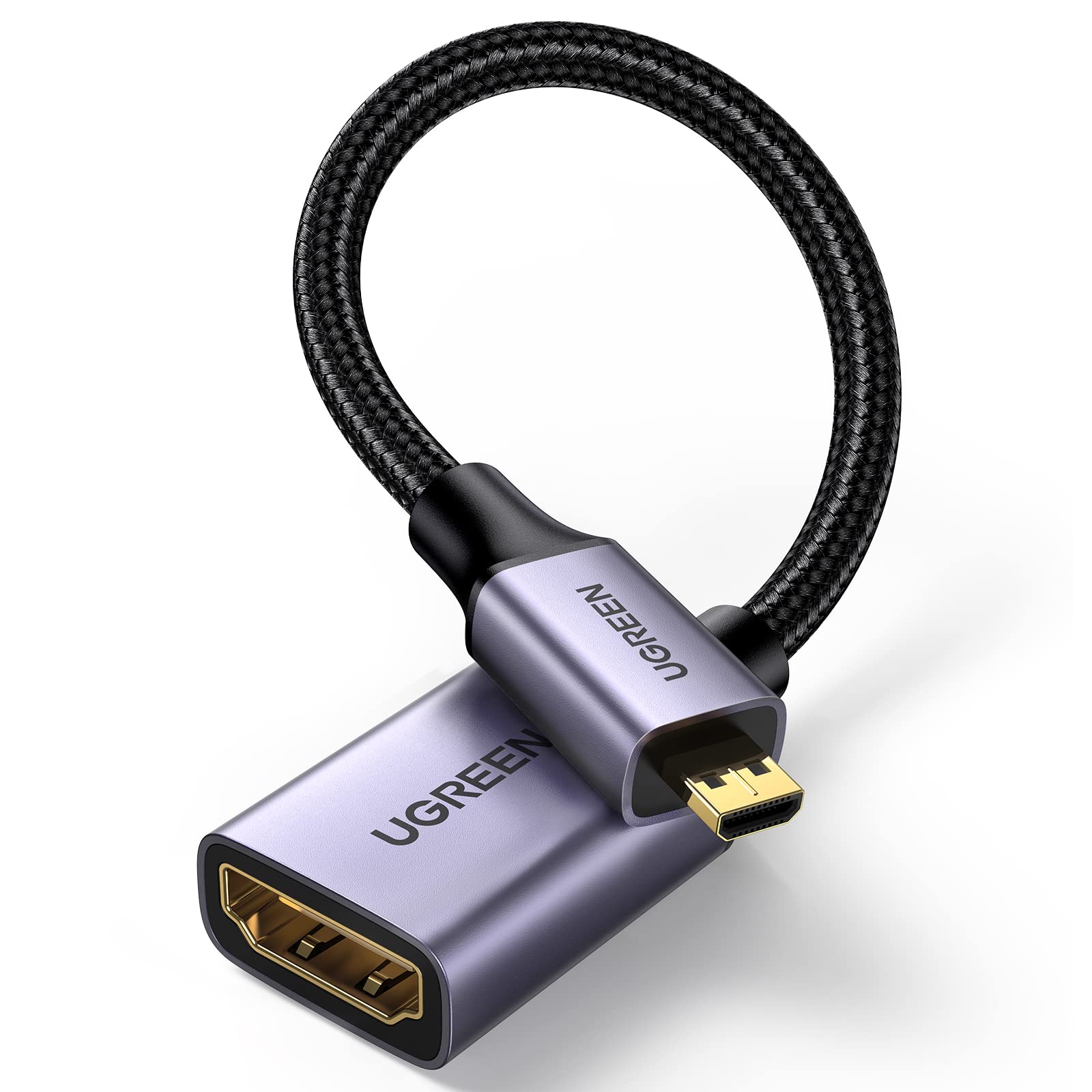 UGREEN Micro HDMI to HDMI Adapter 4K@60Hz 1440P@144Hz Standard Type D Female Cable HDR ARC HDCP Compatible for Raspberry Pi 5/4/400/Pico Hero 7/6/5 Camera DSLR Laptop TV Tablet Portable Monitor(Gray)