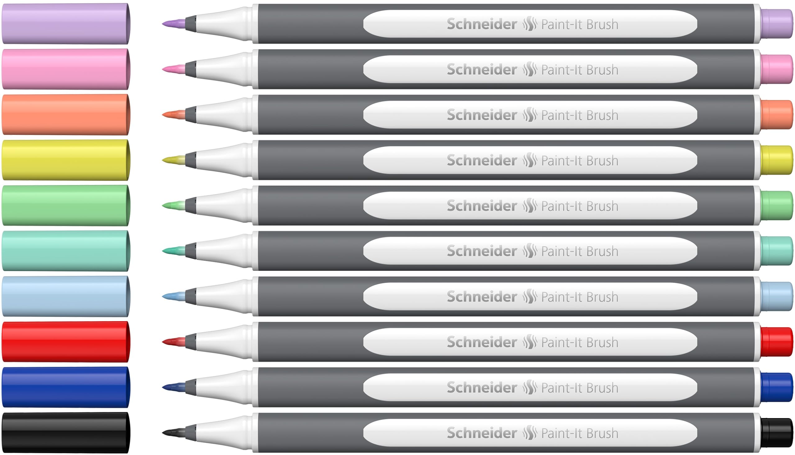 Schneider Brushpen Paint-It 070 (Premium-Pinselstifte mit flexibler Spitze und leuchtenden Farben für Kalligraphie, Hand-Lettering und mehr) 10 Stück sortiert Set 2