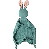 insular Bunny Lovey Blanket for Boys and Girls, Organic Cotton Muslin Security Blanket for Babies, Soft Breathable Lovie Soothing Towel for Newborn and Infant, Green