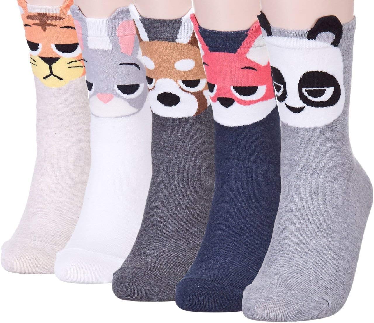 Women's Cute Animals Animation Character Socks for Girls Funny Funky Novelty Crew Gift for Lovers (Animal - Cynical 5pcs)