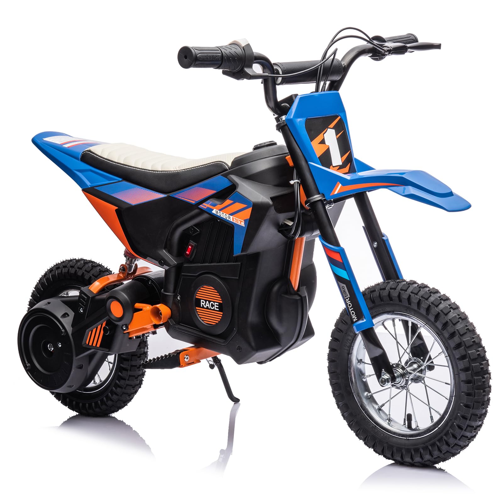 Photo 1 of GarveeLife 24V Kids Ride On Electric Off-Road Motorcycle,250W Motor 13.6MPH Fast Speed Dirt Bike Motocross,Leather Seat,Twist Grip Throttle,Metal Suspension,Air-Filled Tires for Kids Riding Toy,Blue