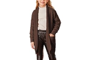 Danna Belle Girls Sweater Open Front Long Cardigans Chunky Cable Knit Jumper with Pockets School Uniform 6-14