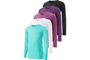 Star Vibe 5-Pack Girls Long Sleeve Athletic Shirts Dry Fit Crew Neck Active Performance T-Shirts for Kids Teens Workout Tops